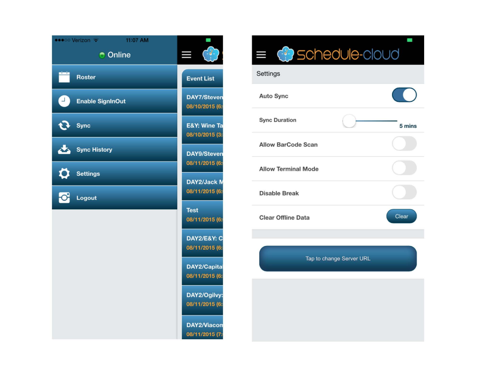 screenshot of schedule cloud